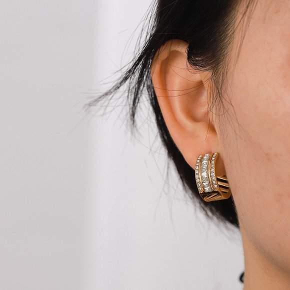 CC Zirconia Hoop Earrings 18K Gold Plated Stainless Steel - Picture 3 of 7